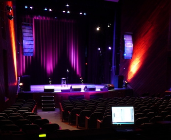 Interior of the Berklee Performance Center, getting prepped for a show.