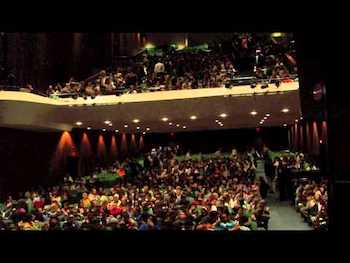 Shot of the audience at a Berklee Performance Center show, displaying a full-house.