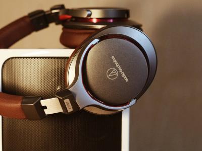 Close-up of Audio-Technica brand headphones