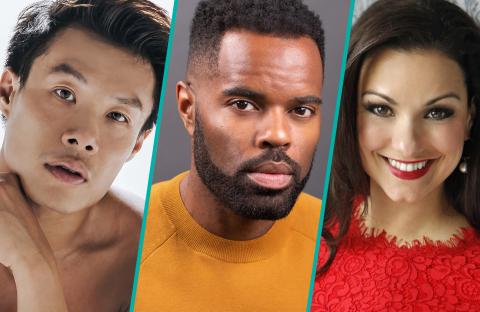 Headshot collage of former Boston Ballet principal dancer John Lam, actor De’Lon Grant, and mezzo-soprano Sandra Piques Eddy.